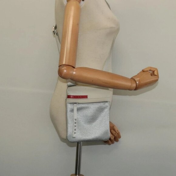 PRADA Sports Shoulder Bag Cotton Silver Auth - Picture 1 of 16